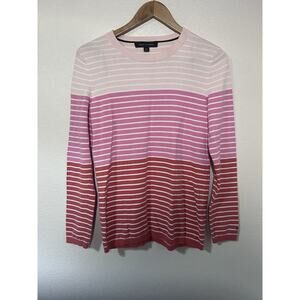 TOMMY HILFIGER women preppy sweater Stripped Pink Orange LOGO Size M Nautical